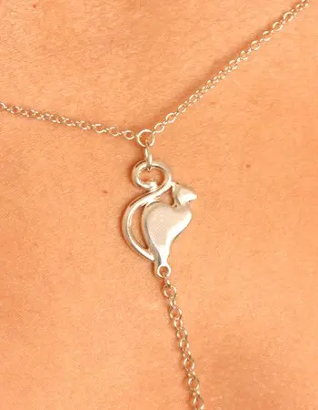 Sima Maoying - Women's Silver Waist Chain with Cat and Insertable Blue Orb