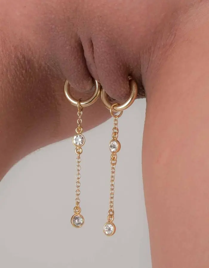 Something's Gotta Give - Non-piercing labia rings with Crystal Pendant in Gold - Pair