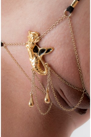 Song of the Siren - Gold Vagina G-String with Mermaid Charm