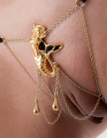 Song of the Siren - Gold Vagina G-String with Mermaid Charm