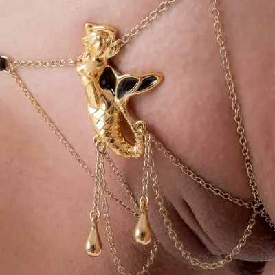 Song of the Siren - Gold Vagina G-String with Mermaid Charm