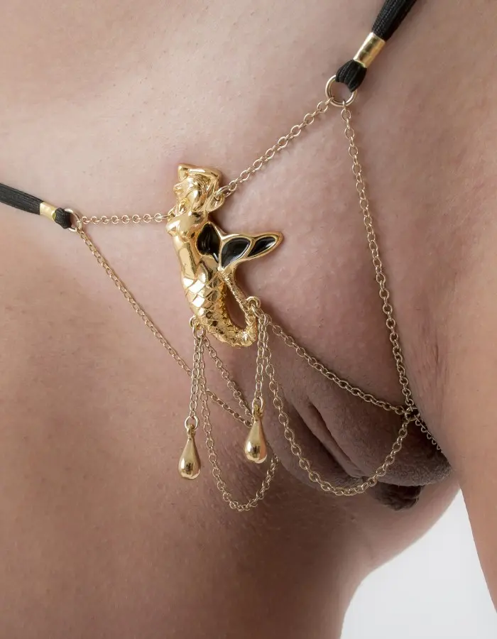 Song of the Siren - Gold Vagina G-String with Mermaid Charm