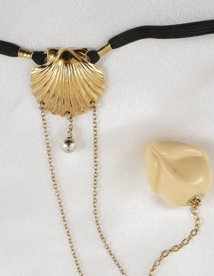 Swept Away - Crotchless G-String Jewelry with Clit Pearl and Insertable Penis Head
