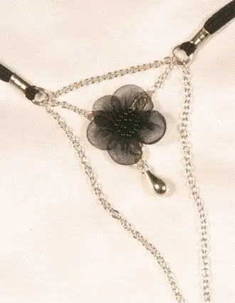 Tawaret - Ladies Pearl and Flower G-String in Silver and Hematite