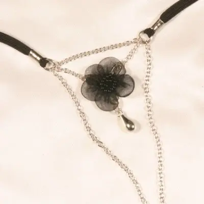 Tawaret - Ladies Pearl and Flower G-String in Silver and Hematite