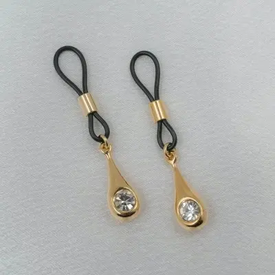 Tefnut - Non-piercing Nipple Rings with Gold Pendant and Crystal Jewel