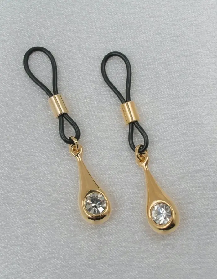 Tefnut - Non-piercing Nipple Rings with Gold Pendant and Crystal Jewel