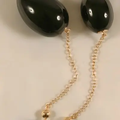 The Plum in the Vase - Gold Chain With Insertable Black Ovoid and Satin Tassel