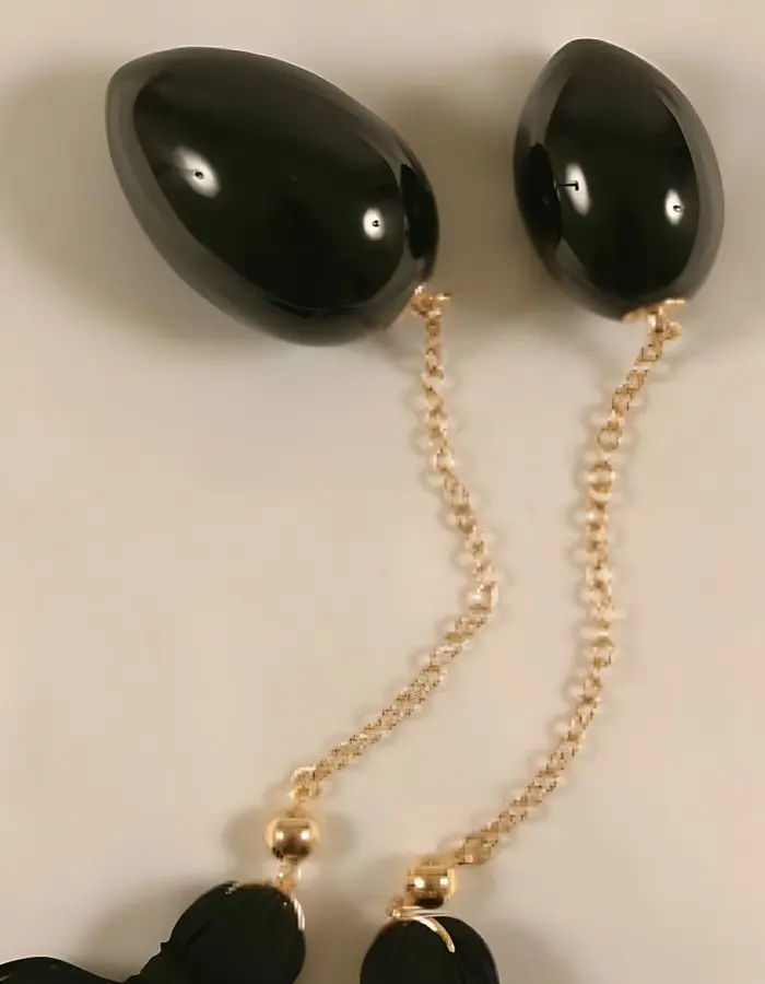 The Plum in the Vase - Gold Chain With Insertable Black Ovoid and Satin Tassel