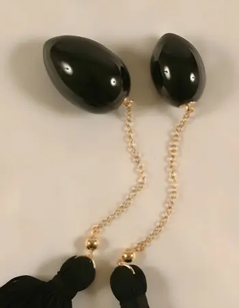 The Plum in the Vase - Gold Chain With Insertable Black Ovoid and Satin Tassel