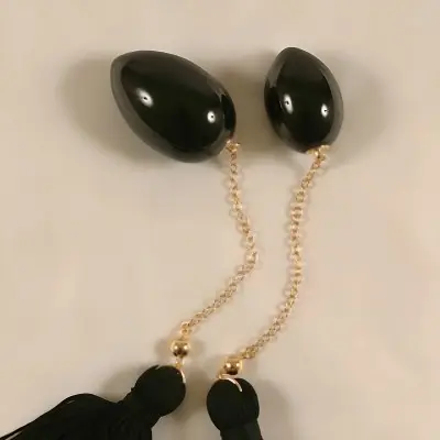 The Plum in the Vase - Gold Chain With Insertable Black Ovoid and Satin Tassel