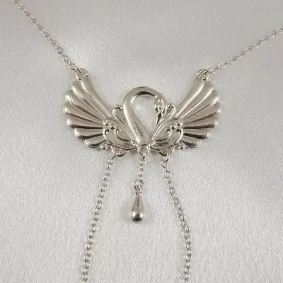 Think of Me - Women's Swan Neck Chain with Non-Piercing Nipple Rings in Silver