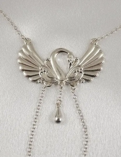 Think of Me - Women's Swan Neck Chain with Non-Piercing Nipple Rings in Silver
