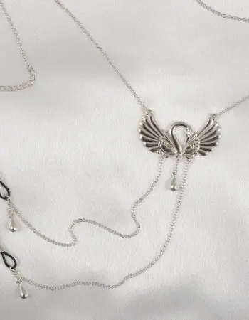 Think of Me - Women's Swan Neck Chain with Non-Piercing Nipple Rings in Silver