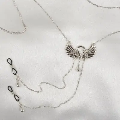Think of Me - Women's Swan Neck Chain with Non-Piercing Nipple Rings in Silver