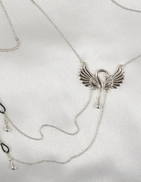 Think of Me - Women's Swan Neck Chain with Non-Piercing Nipple Rings in Silver