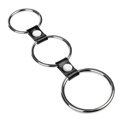 Triple anneau pénien en métal et cuir