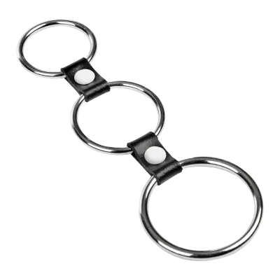 Triple Cock Ring in Metal & Leather – Adjustable 3-Ring Support System