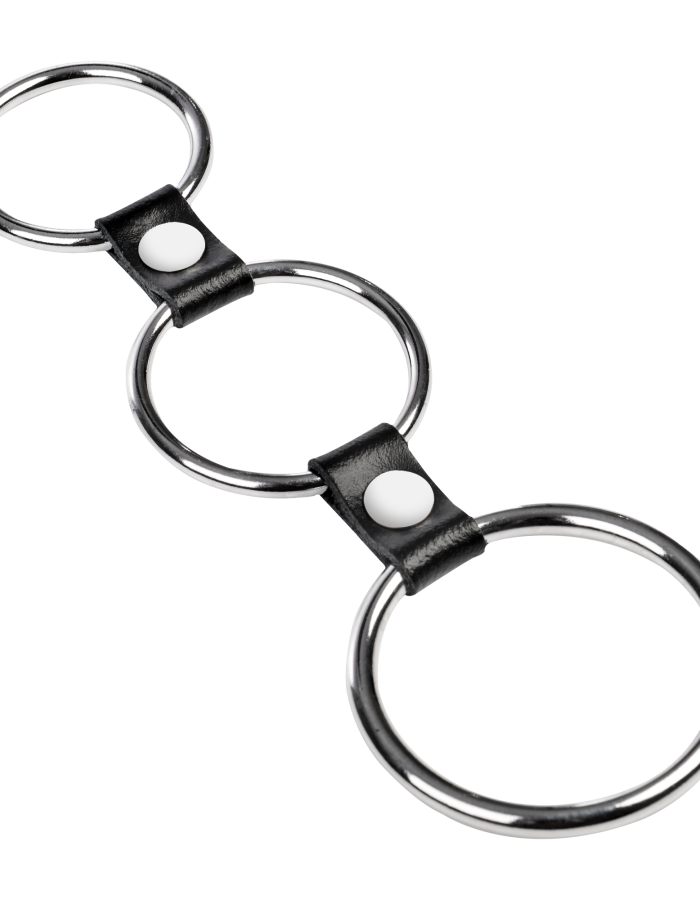 Triple anneau pénien en métal et cuir