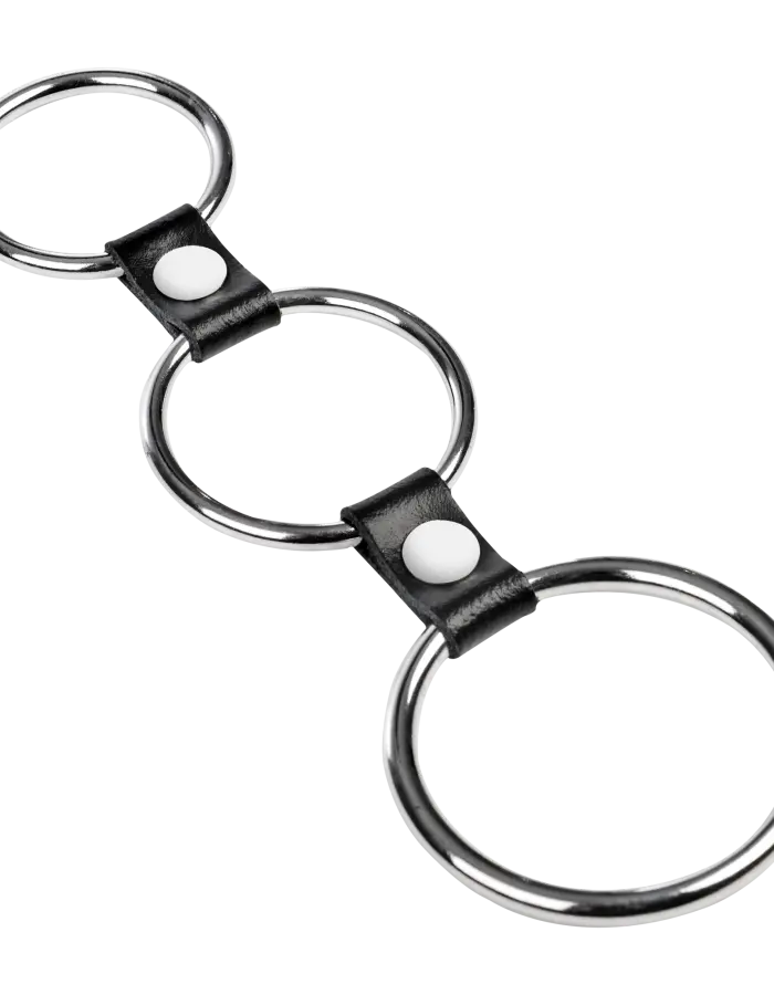 Triple Cock Ring in Metal & Leather – Adjustable 3-Ring Support System