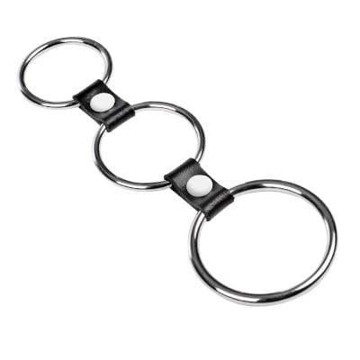 Triple anneau pénien en métal et cuir