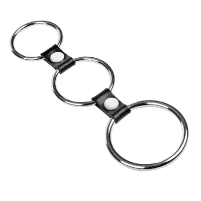 Triple Cock Ring in Metal & Leather – Adjustable 3-Ring Support System