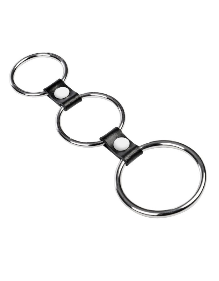 Triple anneau pénien en métal et cuir