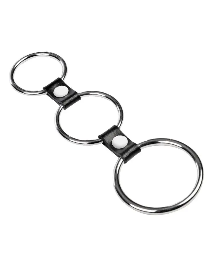 Triple Cock Ring in Metal & Leather – Adjustable 3-Ring Support System