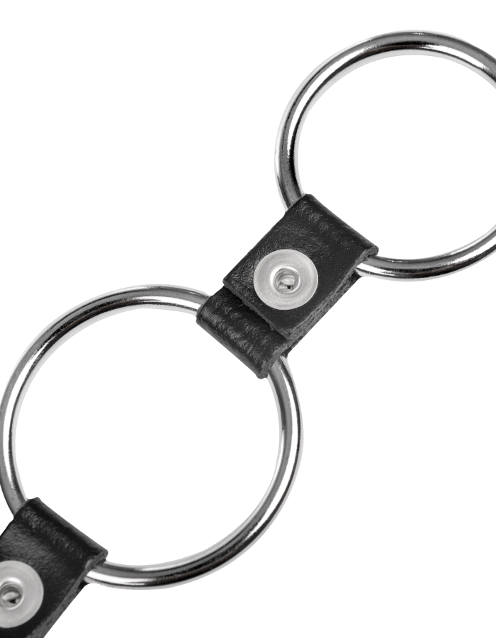 Triple anneau pénien en métal et cuir