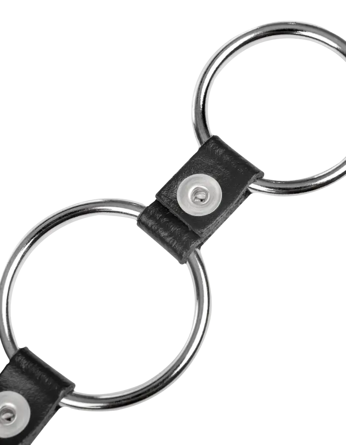 Triple Cock Ring in Metal & Leather – Adjustable 3-Ring Support System