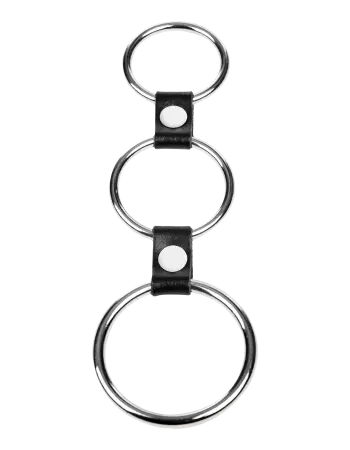 Triple Cock Ring in Metal & Leather – Adjustable 3-Ring Support System