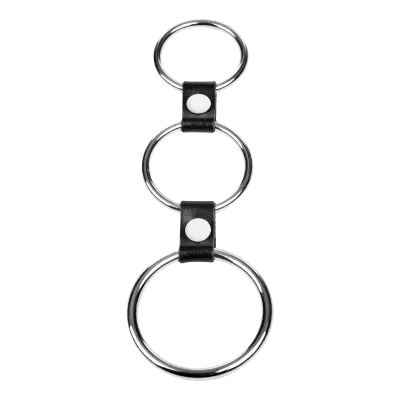 Triple Cock Ring in Metal & Leather – Adjustable 3-Ring Support System