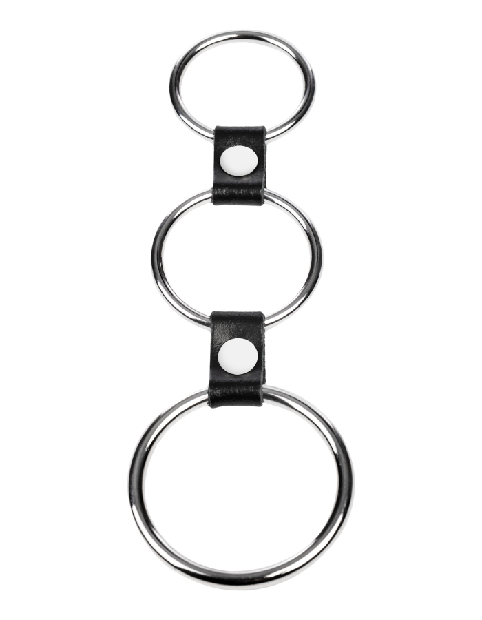 Triple anneau pénien en métal et cuir