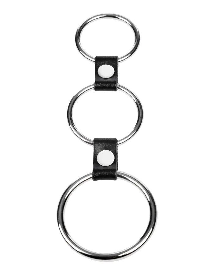 Triple Cock Ring in Metal & Leather – Adjustable 3-Ring Support System