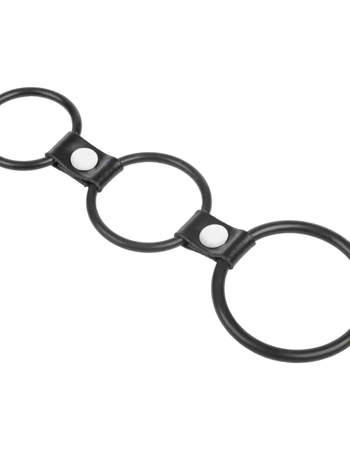 Triple Cock Ring in Rubber and Leather