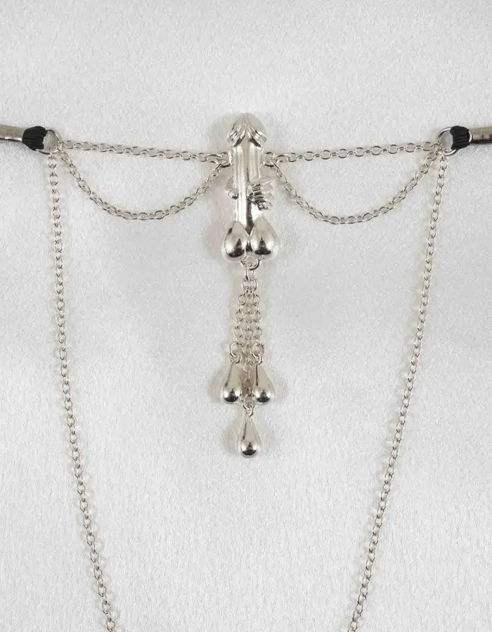 Trouble - Silver Vagina Jewelry with Penis Charm