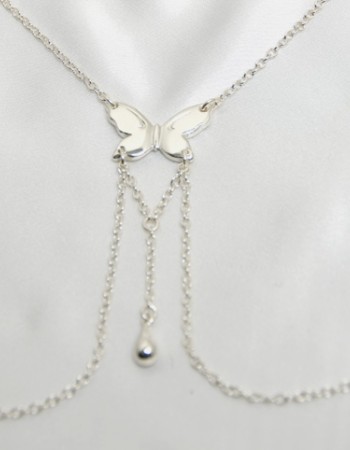 Vanessa - Silver Butterfly Non-Piercing Nipple Ring Necklace