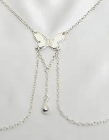 Vanessa - Silver Butterfly Non-Piercing Nipple Ring Necklace