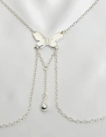 Vanessa - Silver Butterfly Non-Piercing Nipple Ring Necklace