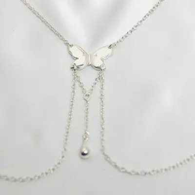 Vanessa - Silver Butterfly Non-Piercing Nipple Ring Necklace