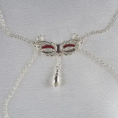 Veronica Franco - Venetian Love Mask Neck Breast Chain Non-Piercing Nipple Rings in Silver