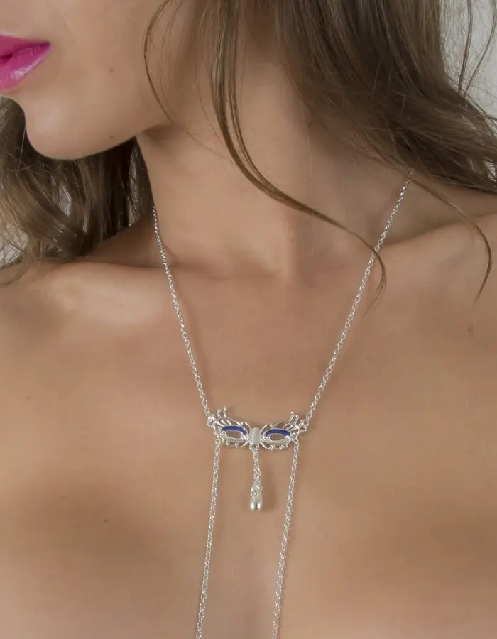 Veronica Franco - Venetian Love Mask Neck Breast Chain Non-Piercing Nipple Rings in Silver