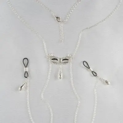 Veronica Franco - Venetian Love Mask Neck Breast Chain Non-Piercing Nipple Rings in Silver