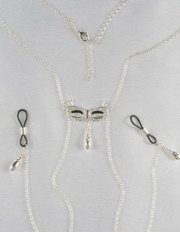 Veronica Franco - Venetian Love Mask Neck Breast Chain Non-Piercing Nipple Rings in Silver
