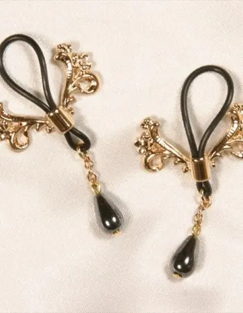 Wadjet - Non-Piercing Nipple Rings With Ornate Crest and Hematite Pendant - Pair