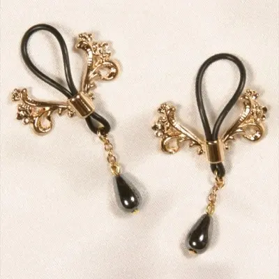 Wadjet - Non-Piercing Nipple Rings With Ornate Crest and Hematite Pendant - Pair