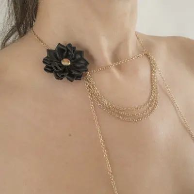 Why's It So Hard? - Women's Triple Necklace Chain with Bow and Non-Piercing Nipple Pendant Nipple Rings in Gold