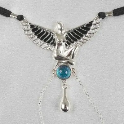 Winged Aset - Silver Vaginal Jewelry with Egyptian Goddess Charm