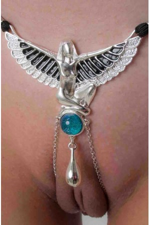 Winged Aset - Silver Vaginal Jewelry with Egyptian Goddess Charm