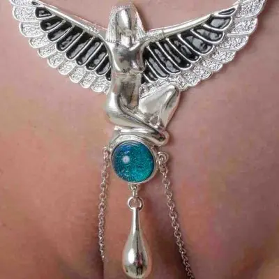 Winged Aset - Silver Vaginal Jewelry with Egyptian Goddess Charm